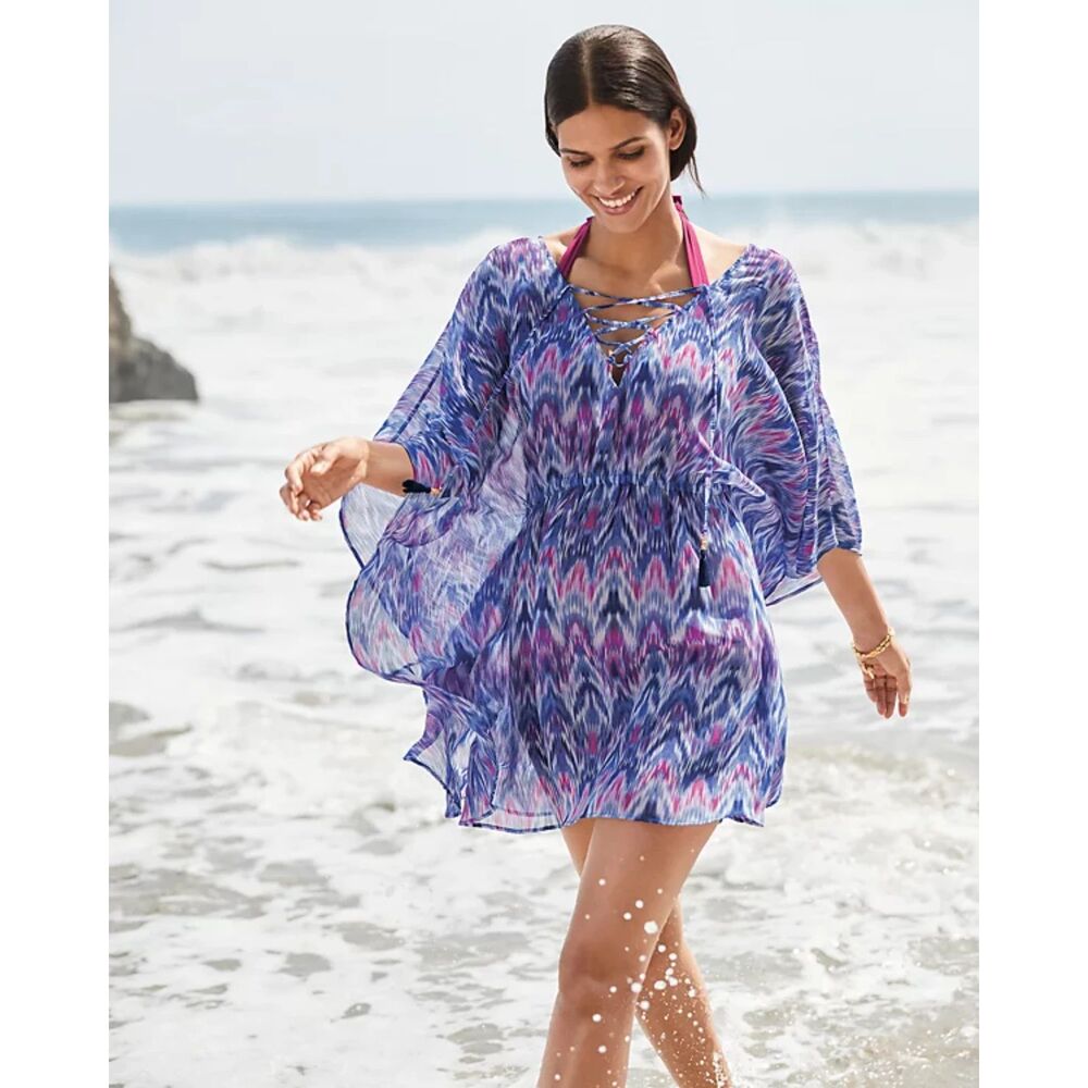 Tommy Bahama S/M Ikat Mirage Lace-Front Tunic Swim Cover-Up